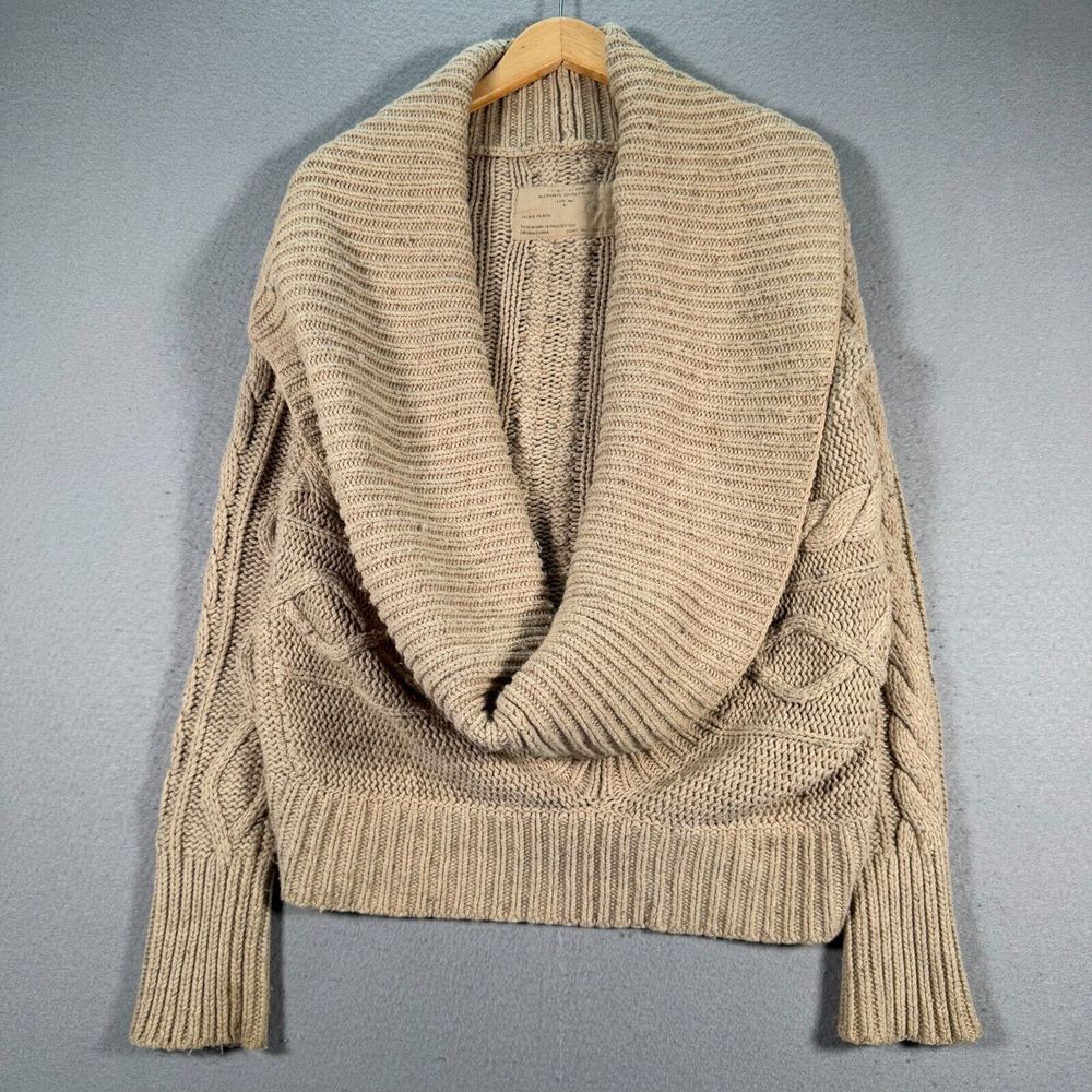 All Saints Spitalfields Knit Sweater Womens 10 Beige Chunky Cable Knit Cowl Neck